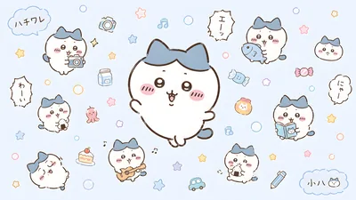 Adorable Hachiware playing guitar and eating onigiri pattern for PC 4K Image