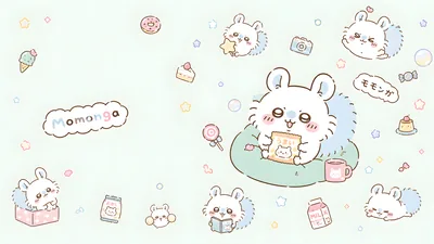 Cute Momonga with snacks and sweets Chiikawa for PC Wallpaper