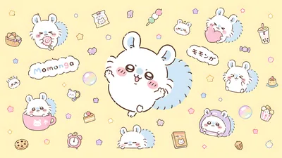 Adorable Momonga with various snacks and sweets for PC Wallpaper