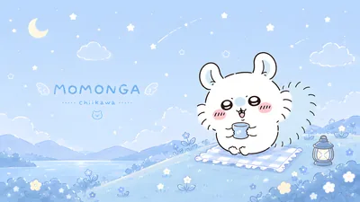 Momonga sitting on a picnic mat under a starry night sky for PC 4K Image