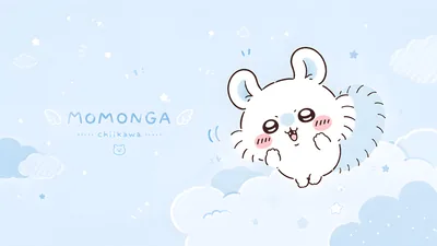 Cute Momonga smiling on soft blue clouds with stars for PC Wallpaper