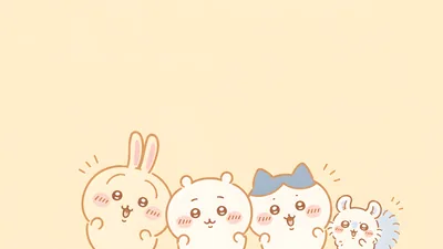 Cute Usagi, Chiikawa, Hachiware, and Momonga smiling for PC Background