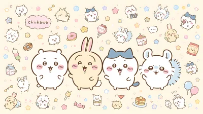 Cute Chiikawa, Hachiware, Usagi, and Momonga group photo for PC Wallpaper