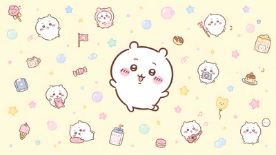 Cute Chiikawa pattern with snacks and bubbles for PC Background