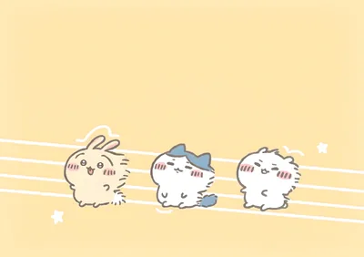 Chiikawa, Hachiware, and Usagi walking on minimalist lines for PC Wallpaper