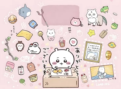 Chiikawa drawing a thank you note with cute doodles for PC Background