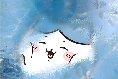 Cute Hachiware smiling in a blue winter snow scene for PC Wallpaper