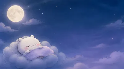 吉伊卡哇在月光雲朵上安穩入睡的電腦桌布