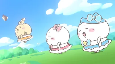 치이카와, 하치와레, 우사기가 마법소녀 복장으로 초원을 달리는 데스크톱 고화질 배경화면