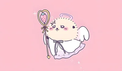 いちごの魔法のステッキを持った可愛い天使姿のラッコのPC壁紙