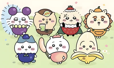 ちいかわ、ハチワレ、うさぎたちが可愛いフルーツ衣装を着た高画質PC壁紙