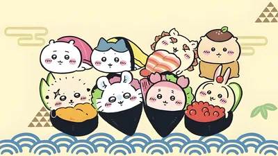 ちいかわやハチワレ、うさぎ達が可愛いお寿司に変身したPC向け癒やし待ち受け