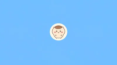 파란 배경 원형 프레임 속 귀여운 밤만쥬가 서 있는 힐링 데스크톱 고화질 배경화면