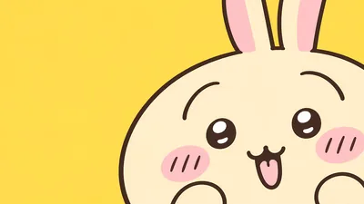 밝은 노란색 배경에 환하게 웃는 귀여운 우사기 데스크톱 배경화면