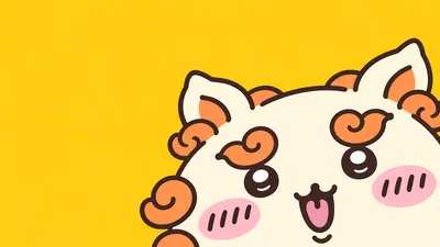 선명한 노란색 배경 속에서 환하게 웃고 있는 귀여운 시사 데스크톱 배경화면