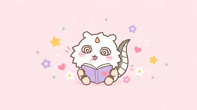 本を読んでご機嫌なあのことお花柄が可愛いPC高画質壁紙