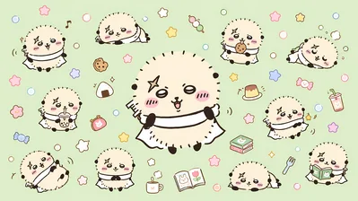 様々なしぐさのラッコとスイーツが散りばめられた癒しのPC向け壁紙