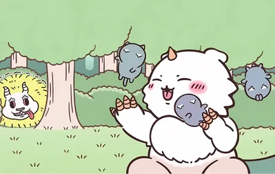 Aoko playing happily with little creatures in the forest for PC Background