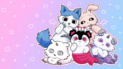 Cute Chiikawa chimeras and Siren gathered together for PC Background