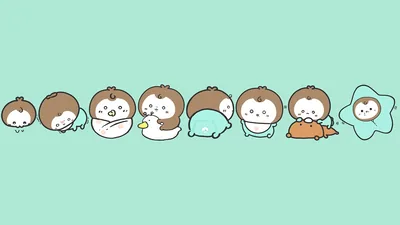 Cute baby Kurimanju growth stages on mint green background for PC Wallpaper