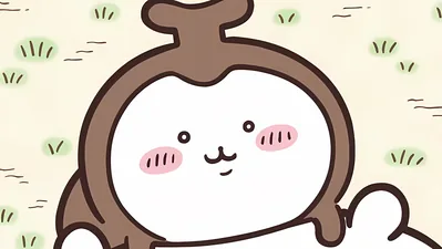 Cute Chiikabu smiling happily in the grass field Chiikawa for PC Wallpaper