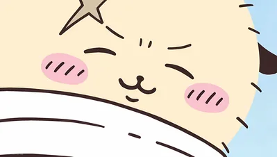 Cute Chiikabu smiling happily wrapped in a cozy blanket for PC Wallpaper
