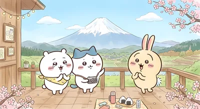 Chiikawa, Hachiware and Usagi Mount Fuji picnic for PC 4K Image