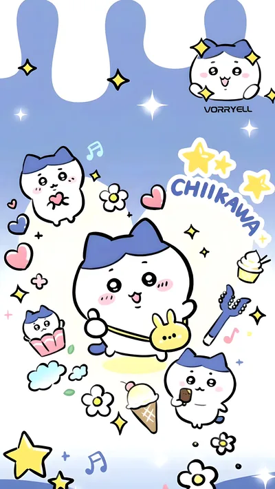 Cute Hachiware with stars and sweet ice cream for Phone Wallpaper