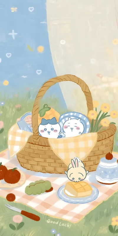 치이카와, 하치와레, 우사기의 귀여운 피크닉 스마트폰 배경화면