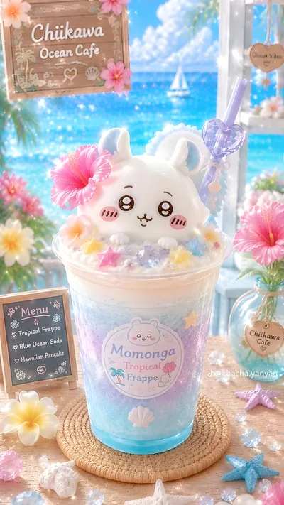モモンガのちいかわオーシャンカフェ・トロピカルフラッペスマホ待ち受け