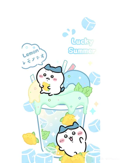 Cute Hachiware enjoying a refreshing lemon summer drink for Phone 4K Image