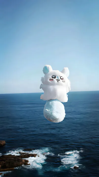 Cute Momonga floating over the calm blue sea for Phone Wallpaper