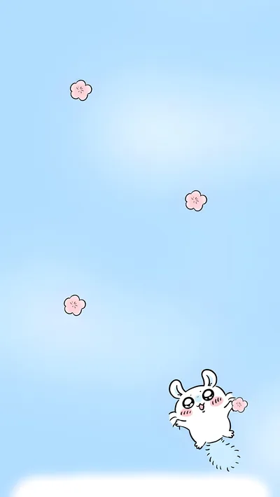 Cute Momonga flying with pink flowers in a blue sky for Phone Wallpaper