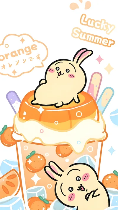Usagi on a refreshing summer orange jelly drink for Phone Background
