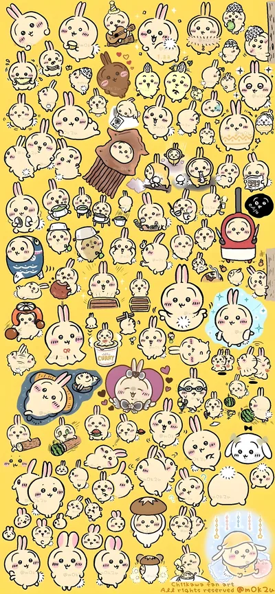 Adorable Usagi character collage with many funny expressions for Phone 4K Image