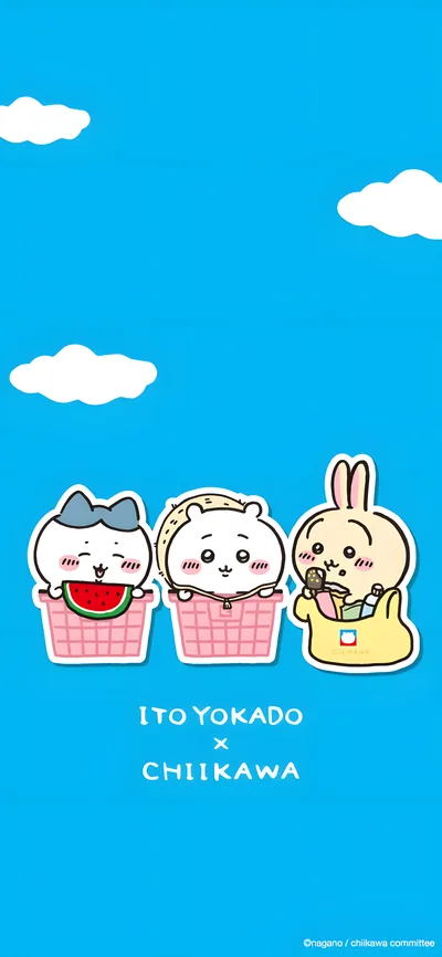 치이카와, 하치와레, 우사기의 귀여운 여름 쇼핑 테마 스마트폰 배경화면