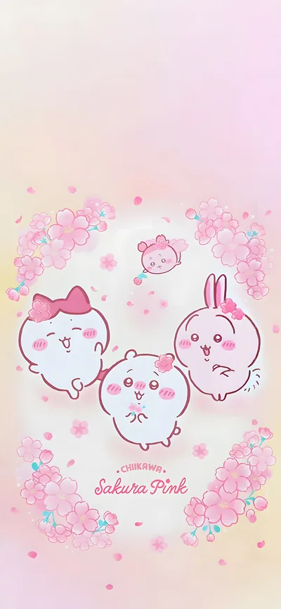 치이카와, 하치와레, 우사기가 만개한 벚꽃 속에 있는 귀여운 스마트폰 배경화면