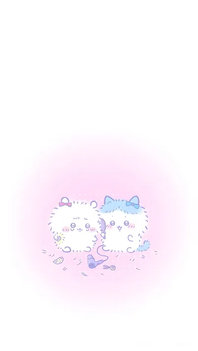보송보송한 치이카와와 하치와레가 드라이기로 털을 말리는 스마트폰 배경화면