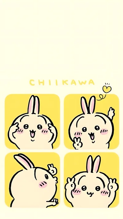 Cute Usagi making adorable poses in a yellow grid for Phone 4K Image