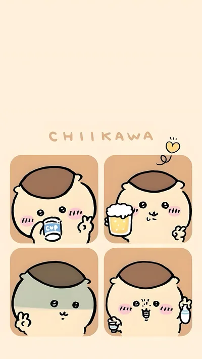 正在開心喝著啤酒與清酒的吉伊卡哇系列角色可愛萌系插畫風格手機高清桌布