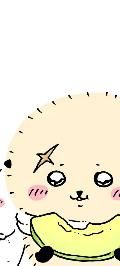 美味しいメロンを食べる可愛いラッコの癒やしアップイラスト・スマホ壁紙