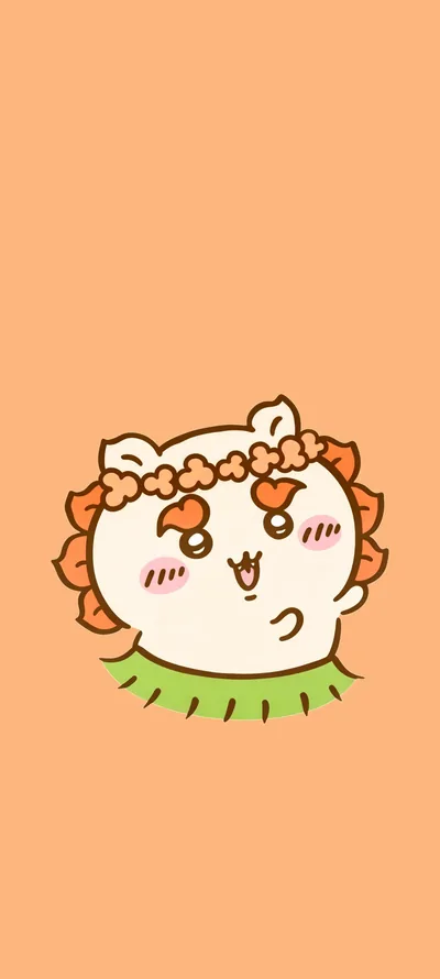 花冠と草スカートを身につけた可愛いシーサーのオレンジ色スマホ壁紙