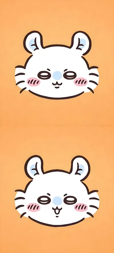 Cute Chiikawa character funny expressions on orange backdrop for Phone Wallpaper