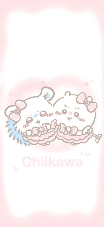 Cute magical Chiikawa and Momonga in pastel pink dresses Wallpaper for Phone
