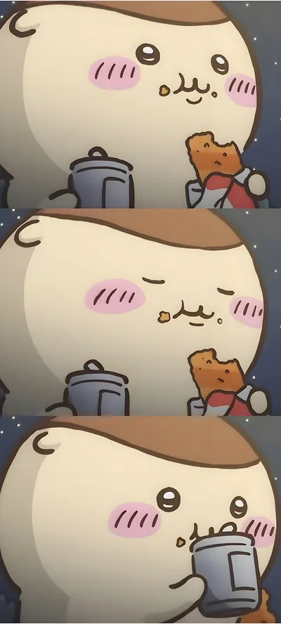 밤에 치킨과 캔음료를 맛있게 즐기는 귀여운 밤만쥬 스마트폰 배경화면