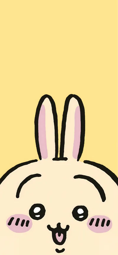ちいかわのうさぎが黄色い背景からひょっこり顔を出すかわいいスマホ壁紙