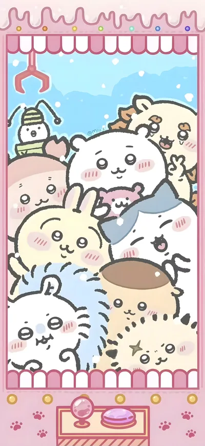 ちいかわやハチワレ、うさぎたちがクレーンゲームに詰まったスマホ壁紙