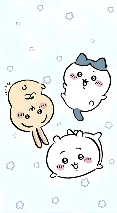 별빛 배경에서 둥실 떠다니는 귀여운 치이카와, 가르마, 토끼 스마트폰 고화질 배경화면