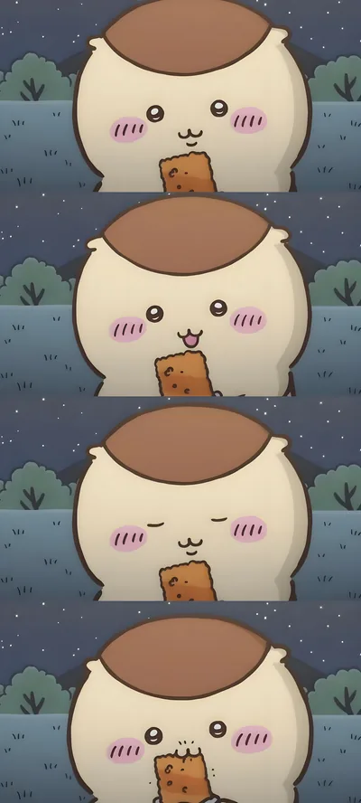 별빛 밤하늘 아래에서 바삭한 튀김을 맛있게 먹는 밤만쥬 귀여운 스마트폰 배경화면