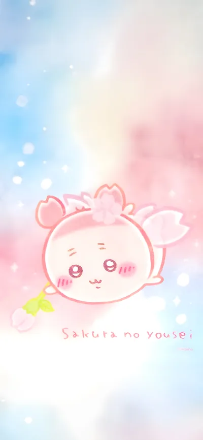 ピンクの桜の妖精姿がキュートなパステルカラーちいかわスマホ壁紙